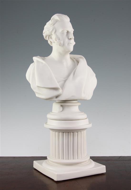 A Minton parian bust of the civil engineer James Meadows Rendel, after the model by B.W Wyon, mid 19th century, total height 39cm